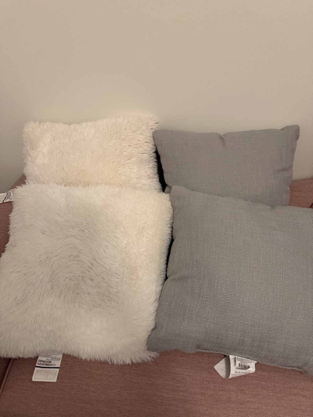 Soft Faux Fur and Woven Decorative Pillow Set - white & Gray